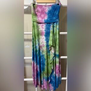 Lucky Brand Strapless Tie-Dye Dress - Green, Blue, Pink